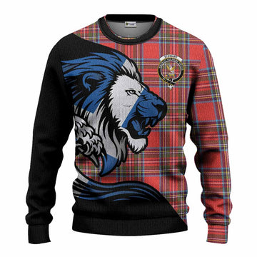 Stewart (Stuart) Tartan Crest Knitted Sweater Scottish Golden Lions Wave Flow