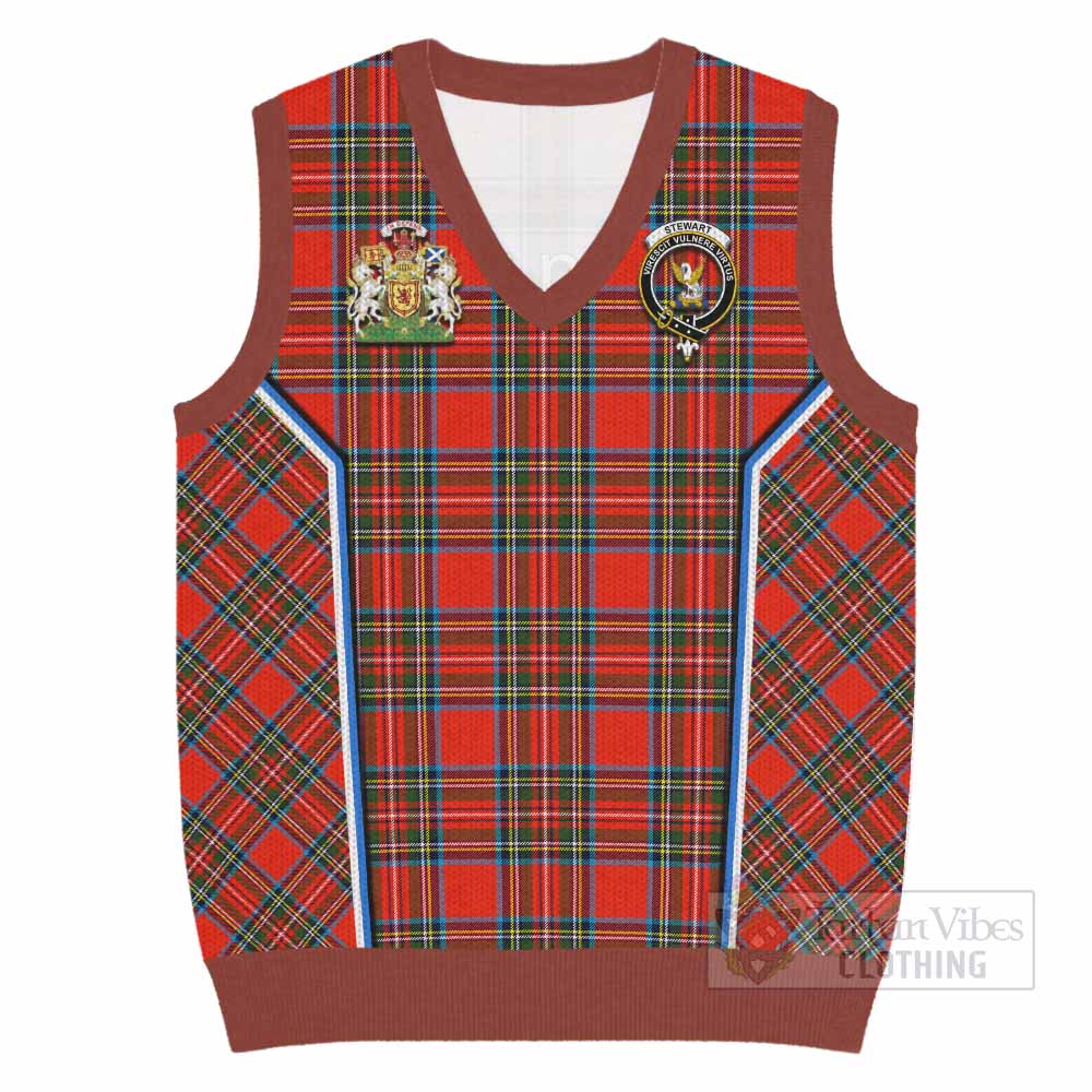 Stewart (Stuart) Tartan Crest Knitted V-Neck Vest Scotland Coat of Arm Flag Style - Tartan Vibes Clothing