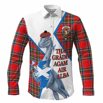 Stewart (Stuart) Tartan Crest Loch Ness Monster Long Sleeve Button Shirts Nessie Scottish Map Tha Gradh Agam Air Alba
