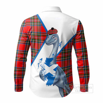 Stewart (Stuart) Tartan Crest Loch Ness Monster Long Sleeve Button Shirts Nessie Scottish Map Tha Gradh Agam Air Alba