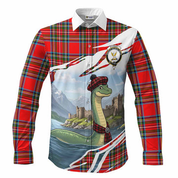 Stewart (Stuart) Tartan Crest Loch Ness Monster Scottish Heritage Art Long Sleeve Button Shirts