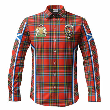 Stewart (Stuart) Tartan Crest Long Sleeve Button Shirts Scotland Coat of Arm Flag Style