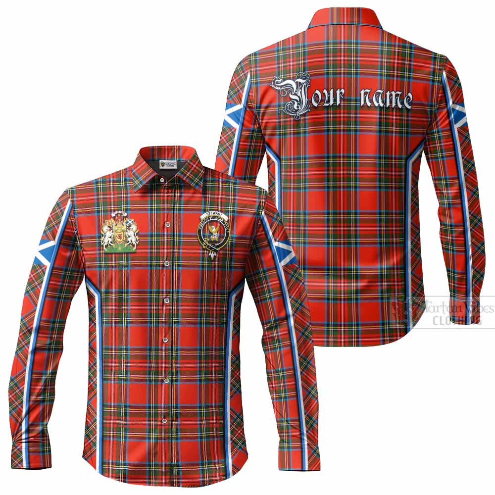 Stewart (Stuart) Tartan Crest Long Sleeve Button Shirts Scotland Coat of Arm Flag Style - Tartan Vibes Clothing