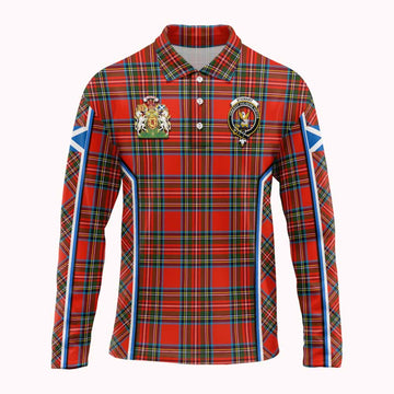Stewart (Stuart) Tartan Crest Long Sleeve Polo Shirt Scotland Coat of Arm Flag Style