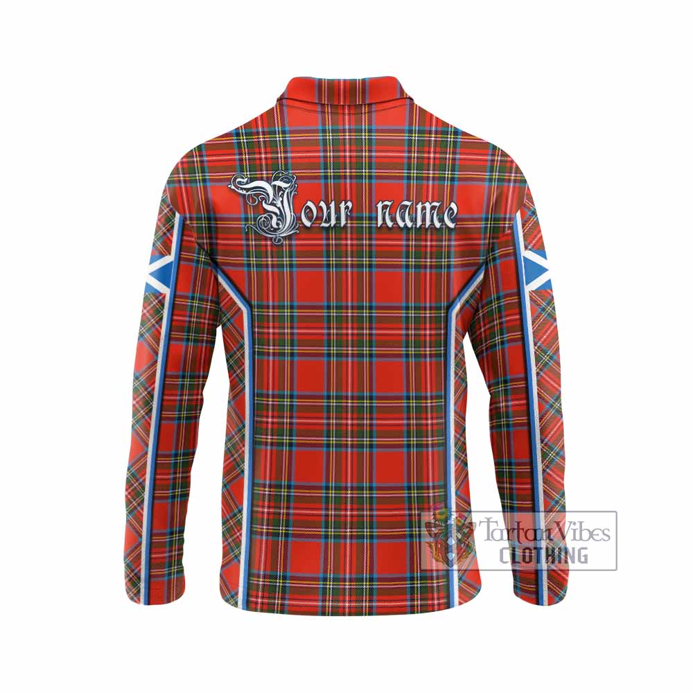 Stewart (Stuart) Tartan Crest Long Sleeve Polo Shirt Scotland Coat of Arm Flag Style - Tartan Vibes Clothing