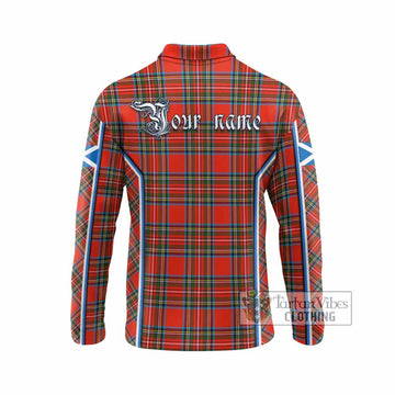 Stewart (Stuart) Tartan Crest Long Sleeve Polo Shirt Scotland Coat of Arm Flag Style