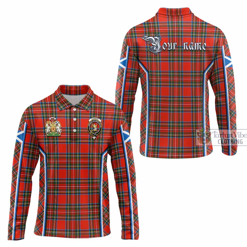 Stewart (Stuart) Tartan Crest Long Sleeve Polo Shirt Scotland Coat of Arm Flag Style - Tartan Vibes Clothing