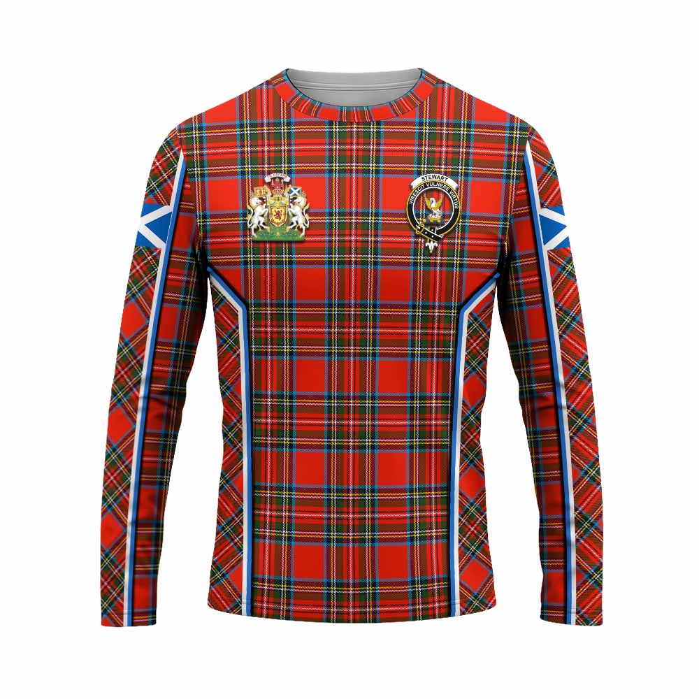 Stewart (Stuart) Tartan Crest Long Sleeve T-Shirt Scotland Coat of Arm Flag Style - Tartan Vibes Clothing