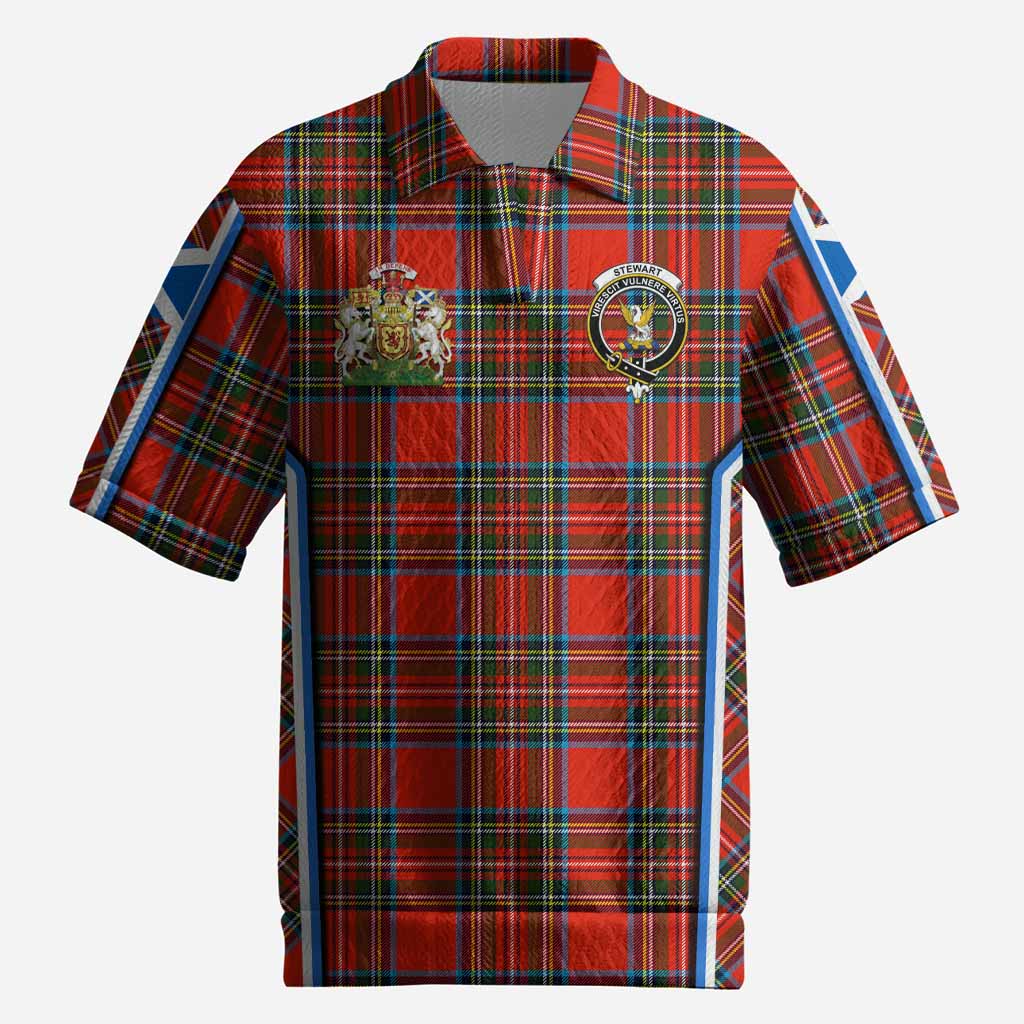 Stewart (Stuart) Tartan Crest Men’s Polo Sweater Top Scotland Coat of Arm Flag Style