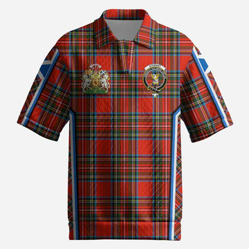 Stewart (Stuart) Tartan Crest Men’s Polo Sweater Top Scotland Coat of Arm Flag Style