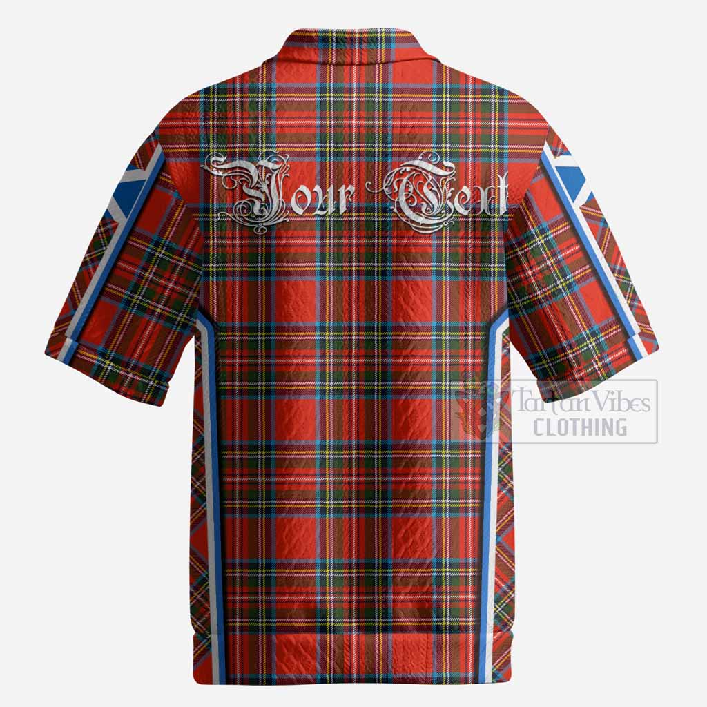 Stewart (Stuart) Tartan Crest Men’s Polo Sweater Top Scotland Coat of Arm Flag Style