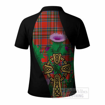 Stewart (Stuart) Tartan Crest Polo Shirt Celtic Cross Thistle Flowers