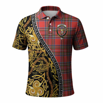 Stewart (Stuart) Tartan Crest Polo Shirt Celtic Knot and Triple Trickle Spiral Symbols