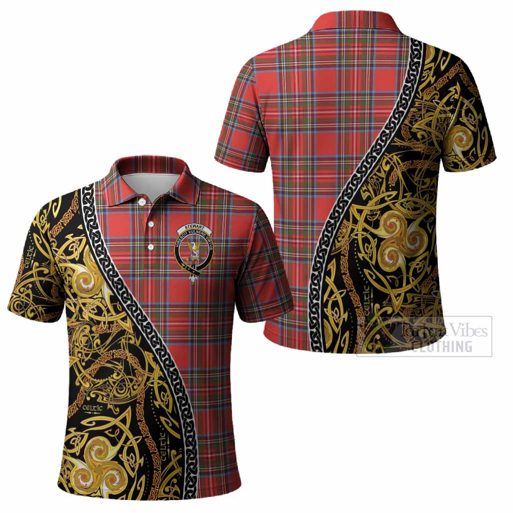 Stewart (Stuart) Tartan Crest Polo Shirt Celtic Knot and Triple Trickle Spiral Symbols