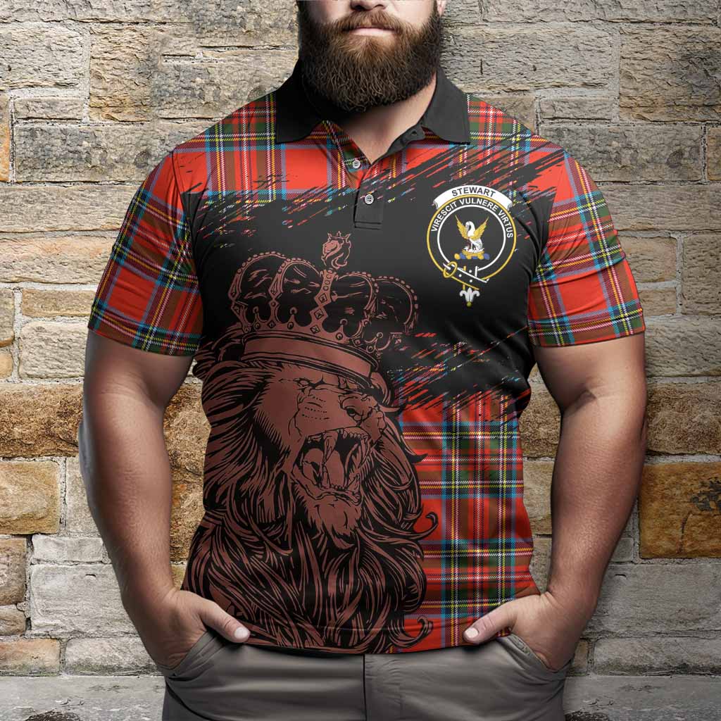 Stewart (Stuart) Tartan Crest Polo Shirt Crowned Lion Heritage Style