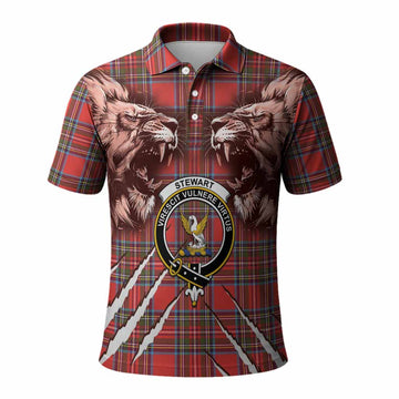 Stewart (Stuart) Tartan Crest Polo Shirt Ferocious Lion Style