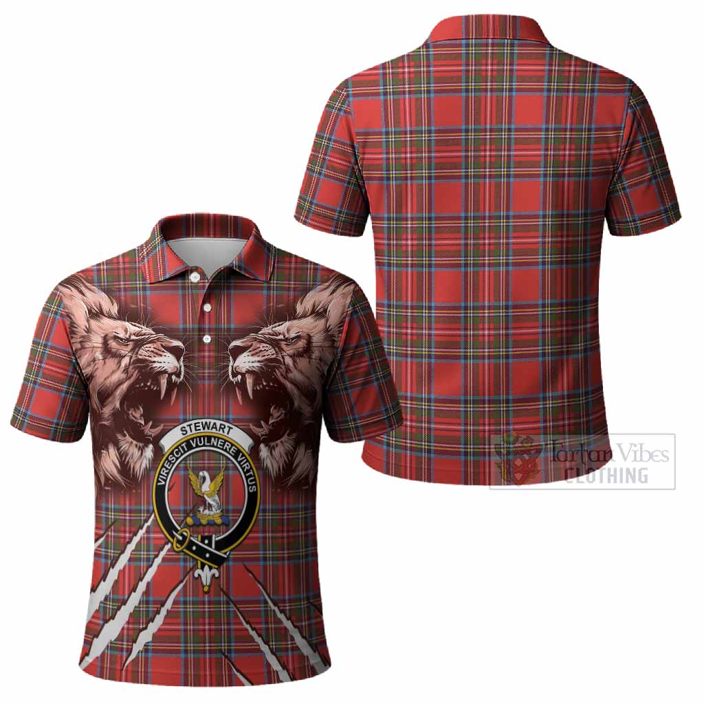 Stewart (Stuart) Tartan Crest Polo Shirt Ferocious Lion Style
