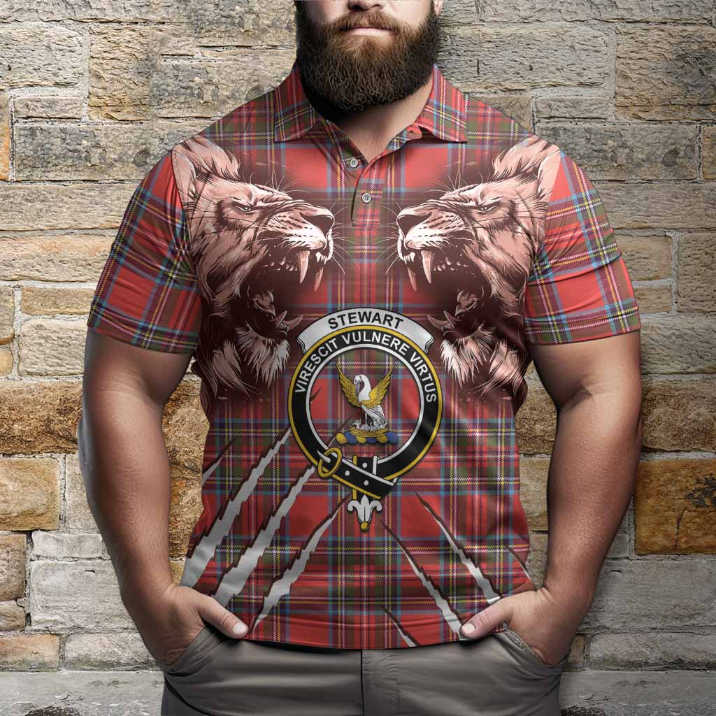Stewart (Stuart) Tartan Crest Polo Shirt Ferocious Lion Style