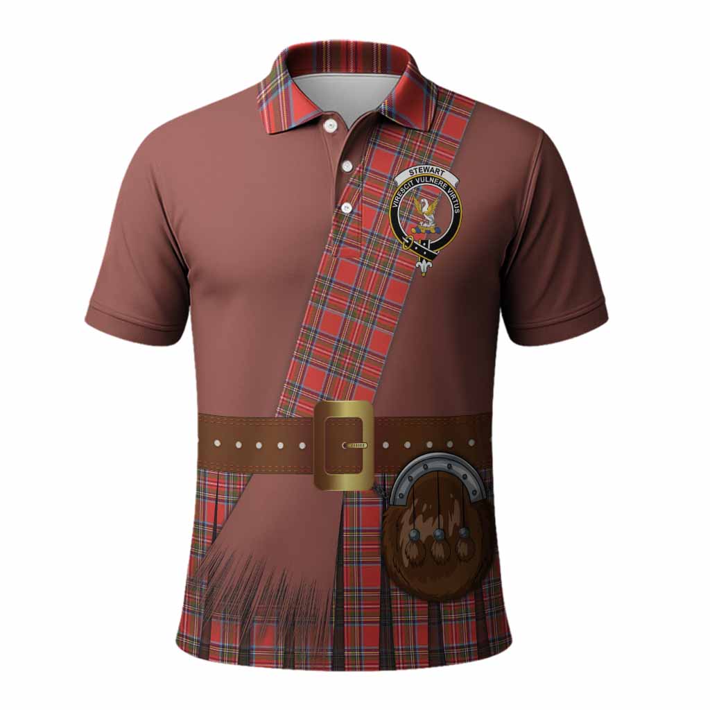 Stewart (Stuart) Tartan Crest Polo Shirt Kilt Costume Style