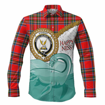 Stewart (Stuart) Tartan Crest Scottish Loch Ness Monster Long Sleeve Button Shirts Happy Ness Scotland Celtic Knot