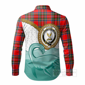 Stewart (Stuart) Tartan Crest Scottish Loch Ness Monster Long Sleeve Button Shirts Happy Ness Scotland Celtic Knot