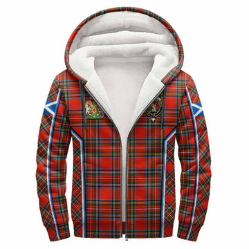 Stewart (Stuart) Tartan Crest Sherpa Hoodie Scotland Coat of Arm Flag Style