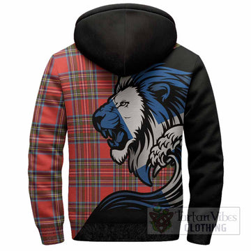 Stewart (Stuart) Tartan Crest Sherpa Hoodie Scottish Golden Lions Wave Flow