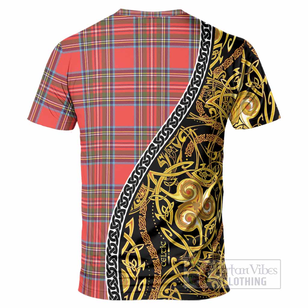 Stewart (Stuart) Tartan Crest T-Shirt Celtic Knot and Triple Trickle Spiral Symbols