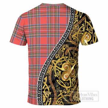 Stewart (Stuart) Tartan Crest T-Shirt Celtic Knot and Triple Trickle Spiral Symbols