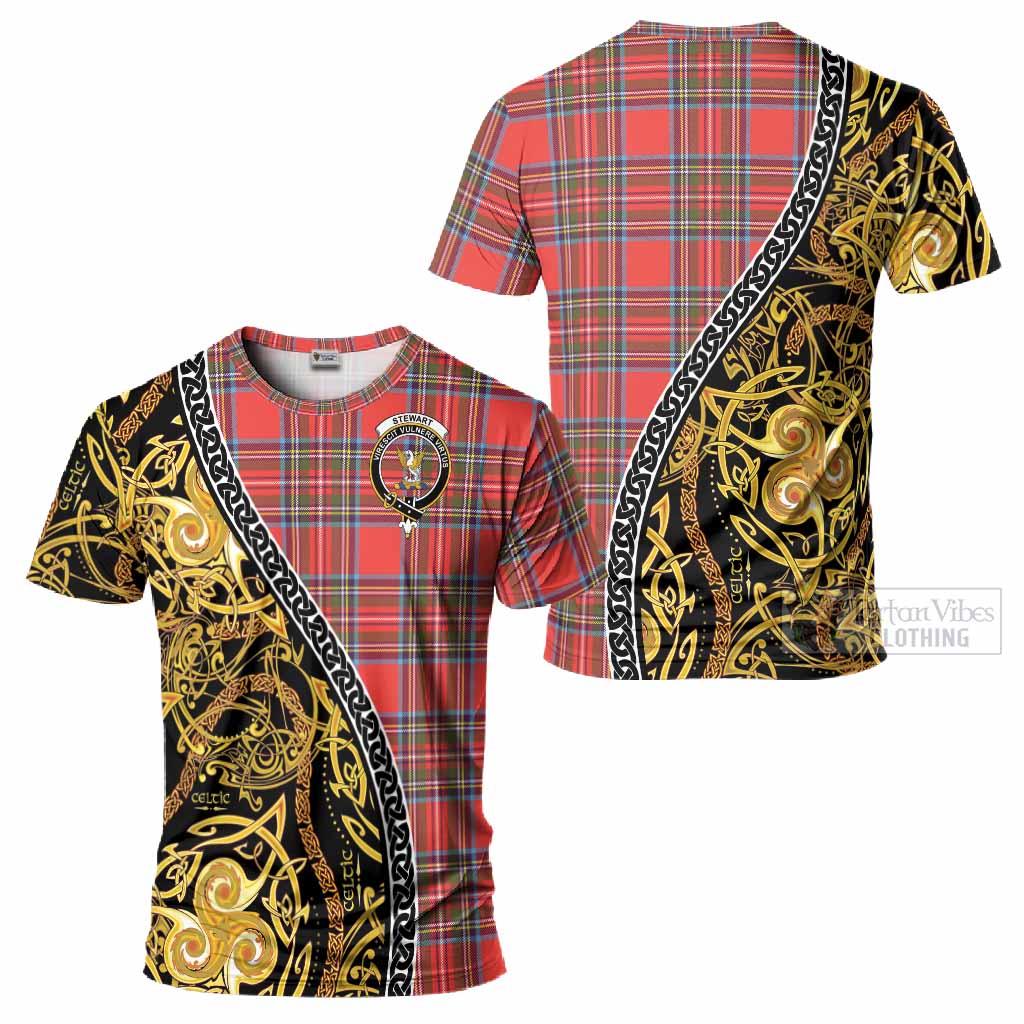 Stewart (Stuart) Tartan Crest T-Shirt Celtic Knot and Triple Trickle Spiral Symbols