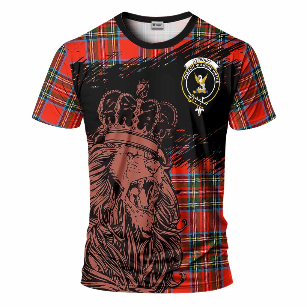 Stewart (Stuart) Tartan Crest T-Shirt Crowned Lion Heritage Style