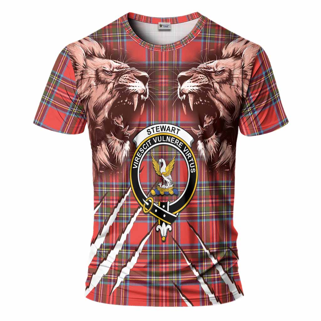 Stewart (Stuart) Tartan Crest T-Shirt Ferocious Lion Style