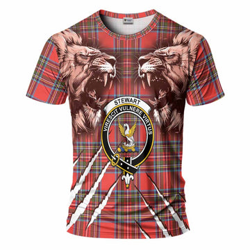 Stewart (Stuart) Tartan Crest T-Shirt Ferocious Lion Style