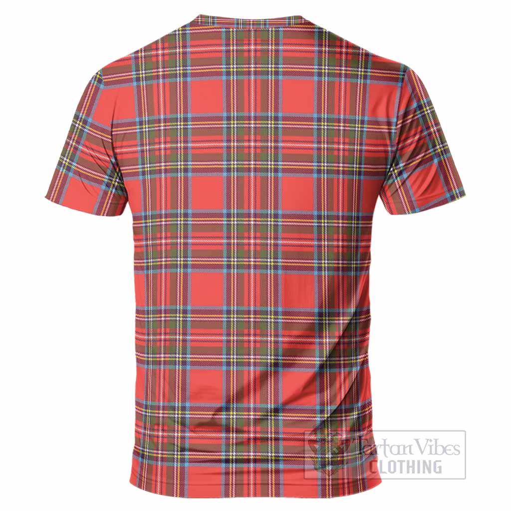 Stewart (Stuart) Tartan Crest T-Shirt Ferocious Lion Style