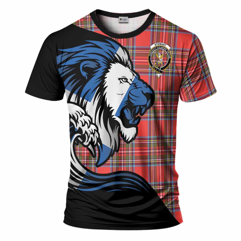 Stewart (Stuart) Tartan Crest T-Shirt Scottish Golden Lions Wave Flow