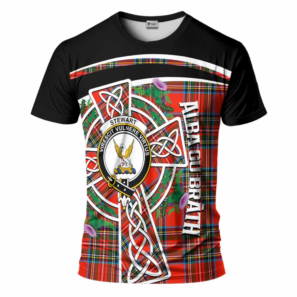 Stewart (Stuart) Tartan Crest T-Shirt Scottish Thistle Celtic Cross Alba Gu Brath