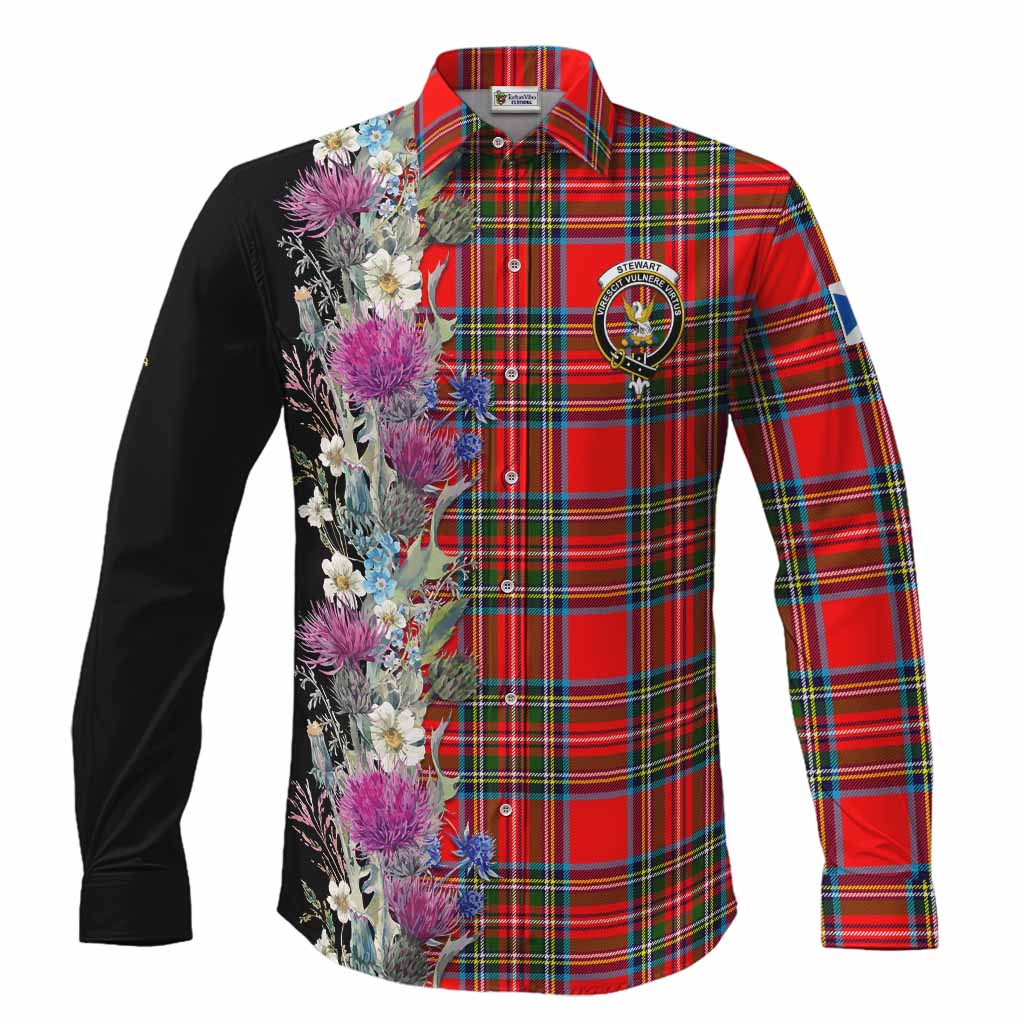 Stewart (Stuart) Tartan Crest Thistle Floral Long Sleeve Button Shirts