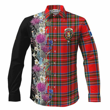 Stewart (Stuart) Tartan Crest Thistle Floral Long Sleeve Button Shirts