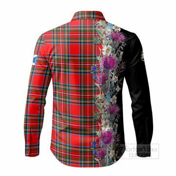 Stewart (Stuart) Tartan Crest Thistle Floral Long Sleeve Button Shirts