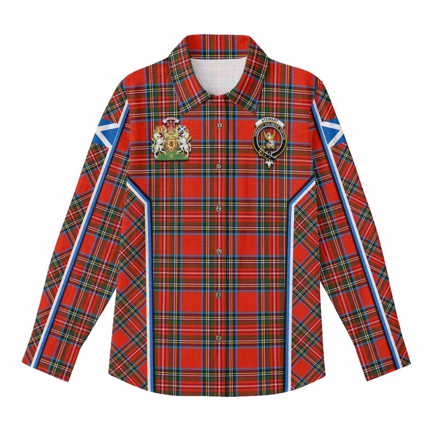 Stewart (Stuart) Tartan Crest Women Casual Shirt Scotland Coat of Arm Flag Style - Tartan Vibes Clothing
