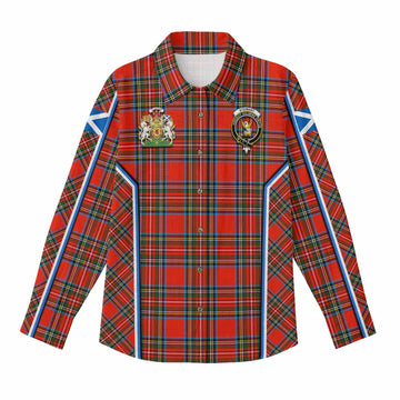 Stewart (Stuart) Tartan Crest Women Casual Shirt Scotland Coat of Arm Flag Style - Tartan Vibes Clothing