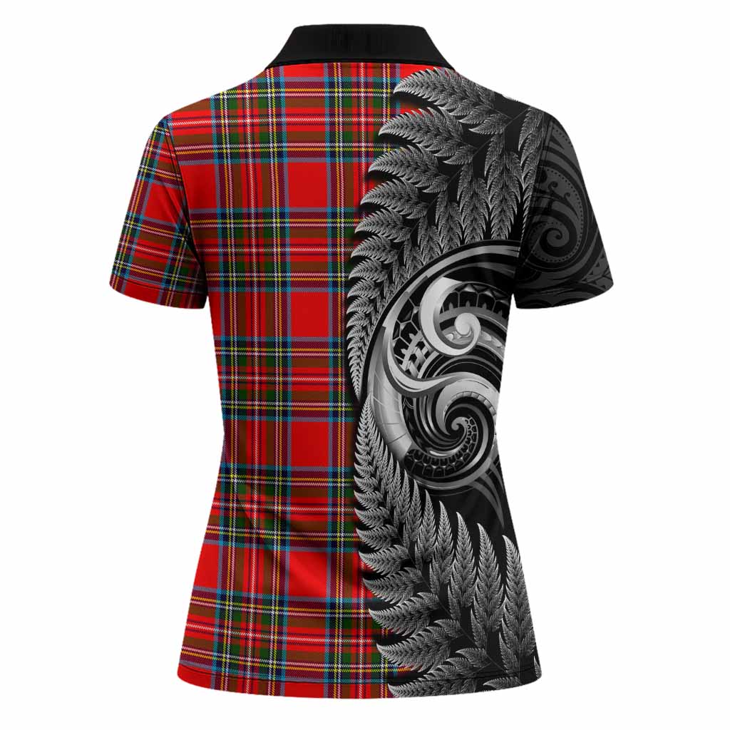 Stewart (Stuart) Tartan Crest Women Polo Shirt With New Zealand Silver Fern Maori Koru - Tartan Vibes Clothing