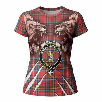 Stewart (Stuart) Tartan Crest Women T shirt Ferocious Lion Style