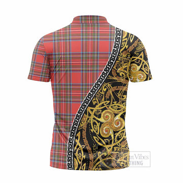 Stewart (Stuart) Tartan Crest Zipper Polo Shirt Celtic Knot and Triple Trickle Spiral Symbols