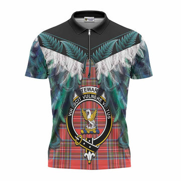 Stewart (Stuart) Tartan Crest Zipper Polo Shirt New Zealand Maori Korowai Cloak