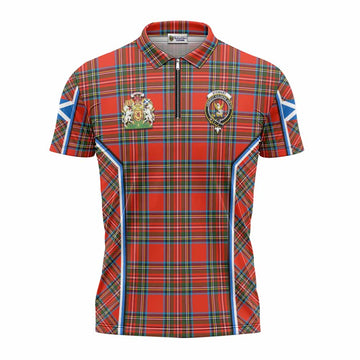 Stewart (Stuart) Tartan Crest Zipper Polo Shirt Scotland Coat of Arm Flag Style