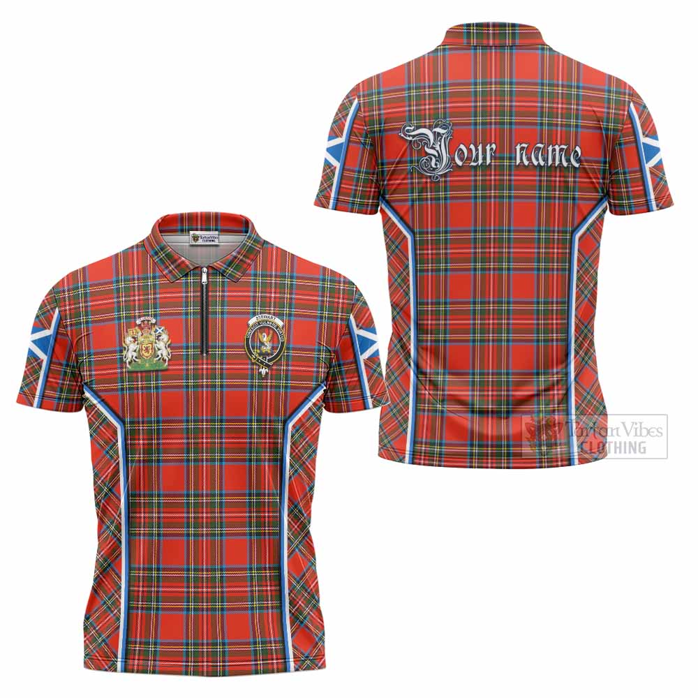 Stewart (Stuart) Tartan Crest Zipper Polo Shirt Scotland Coat of Arm Flag Style - Tartan Vibes Clothing