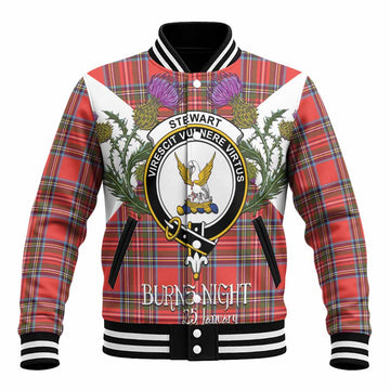 Stewart (Stuart) Tartan Family Crest Baseball Jacket Scottish Burns Night Thistle Floral