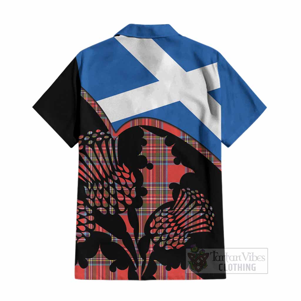Stewart (Stuart) Tartan Family Crest Cotton Hawaiian Shirt Scotland Thistle Floral Flag Style