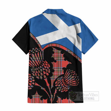 Stewart (Stuart) Tartan Family Crest Cotton Hawaiian Shirt Scotland Thistle Floral Flag Style